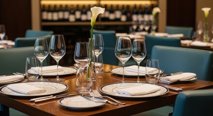 Elegant restaurant table setting ready for fine dining experience guests