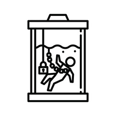Trapped person in water tank line icon: symbolizing confinement, stress, pressure, and feeling overwhelmed