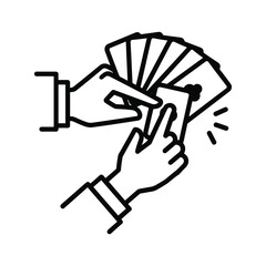 Hand holding playing cards with a finger pointing to one, depicting choice, gambling, game, or selection event.