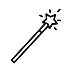 Magic wand with a sparkling star at its tip, depicted in a clean outline style, representing dreams, wishes, and enchantment.