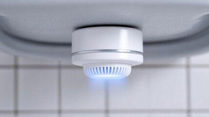 Smart leak detector installed under sink with blue light indicator for early water damage alert and safety