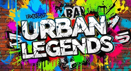 Urban legends typography on a colorful brick wall for street style fashion brand banners.