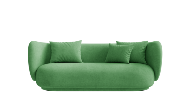 Upholstered sofa with pillows on a transparent background. Furniture for the modern interior, web design, and presentation.