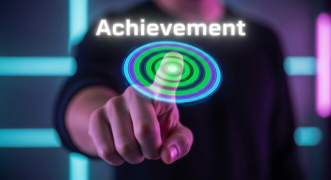 Person touching glowing target symbol representing achievement and success - Powered by Adobe