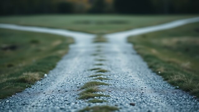 divergence. Crossroads splitting in two directions, choice and decision concept. wellbeing guides, coaching materials, designed for mental health education and mindfulness programs.