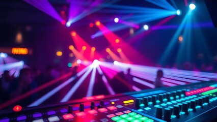 strobe. Dynamic light patterns and abstract controls in a vibrant nightclub setting with colorful atmospheric effects. tutorial guides, club newsletters, designed for sports & leisure club marketing.