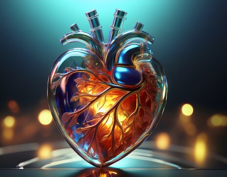 glass heart anatomy for medical science and healthcare visuals