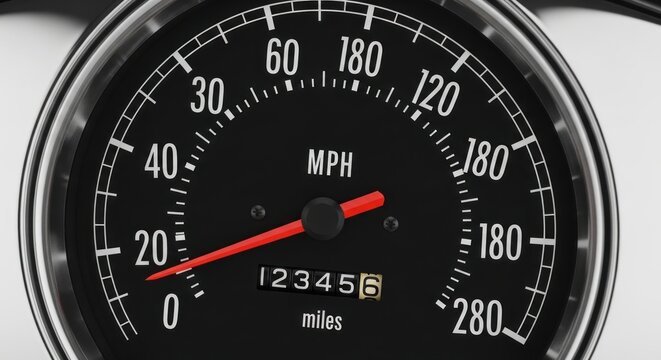 Speedometer dial showing 20 MPH and 123456 miles