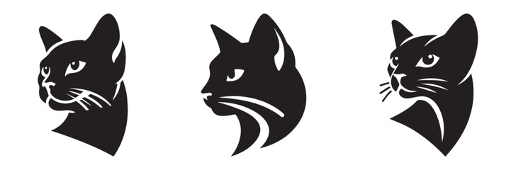 Three black cat silhouettes minimalist design perfect for logos and branding.