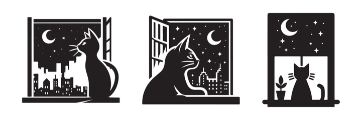Cats at Night: Silhouette Scenes of Feline Contemplation.