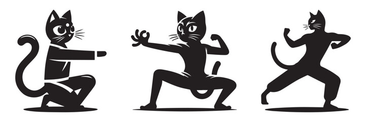 Black cats in martial arts poses a dynamic illustration.