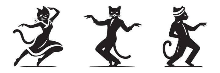 Dancing Cat Silhouettes: Art Deco Style.