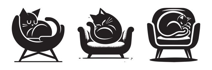 Cats Relaxing on Chairs: A Minimalist Black and White Illustration.