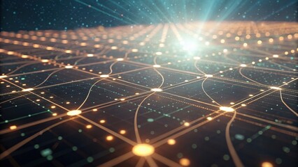 A visually stunning abstract representation of a digital network, featuring glowing lines and nodes against a dark backdrop, evoking a sense of connectivity and technology.