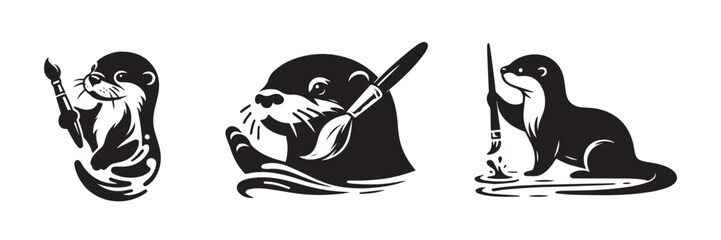 Otter Artistry: A Trio of Creative Expressions in Black and White.