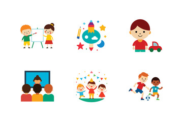 Kids Learning and Playing Vector Set for web and graphic design