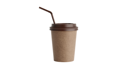 Stock photo of coffee cup drink beverage cafe brown lid straw 