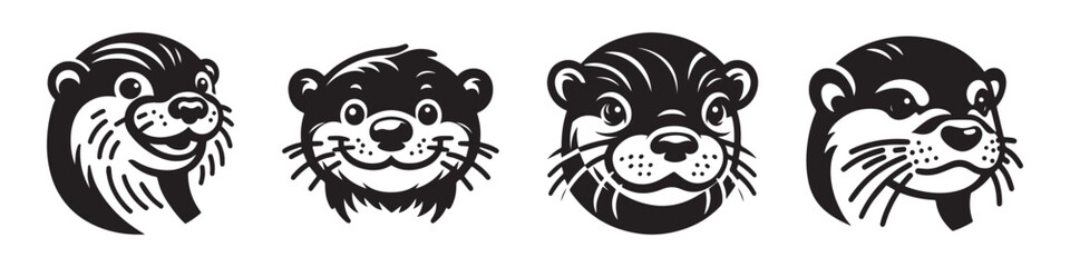 Otter faces cute happy smiling cartoon illustration design.