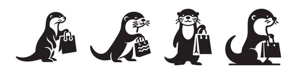 Otter Shopping Spree: A Delightful Black and White Illustration.