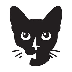 Black cat face silhouette with minimalist design and clean lines.