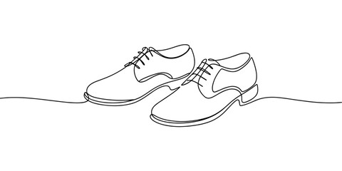 Minimal continuous line featuring a pair of elegant dress shoes, ideal for fashion themes, footwear design, and modern artwork.