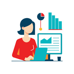 woman analyzing data charts on computer productive for web and graphic design