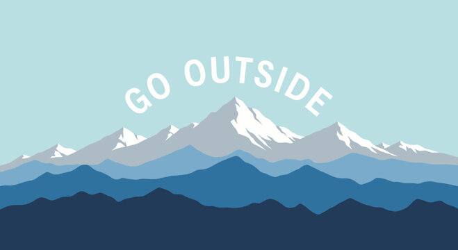 Minimalist mountain range landscape with 'Go Outside' text encouraging outdoor activities
