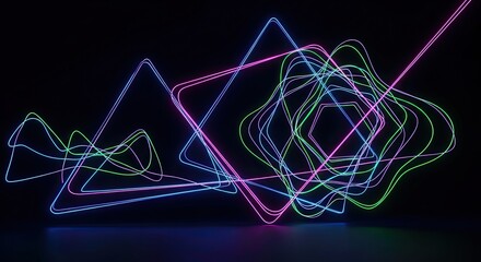 Dynamic neon lights creating abstract shapes in vibrant colors, perfect for a modern tech background or futuristic design project, glowing with energy and imagination