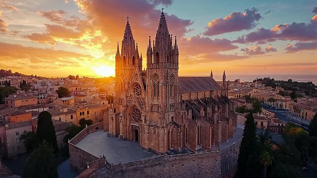 la seu cathedral aerial palma de mallorca spain video