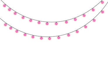 Soft glowing pink fairy lights strung in a curve against a dark background