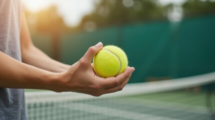 Tennis Player Holding Ball Preparing to Serve on Court during Sunny Outdoor Match 
