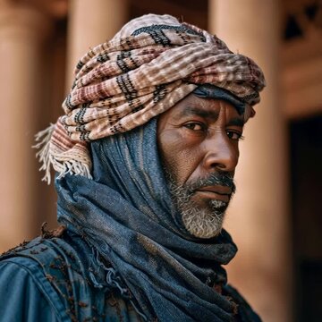 HD video, National Geographic quality, Beduin man standing in front of the courthouse in Petra