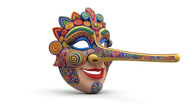 Colorful 3D rendered Marimonda mask featuring a long nose and vibrant details on a clean white background
