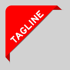 Red color of corner label banner with word tagline on gray background