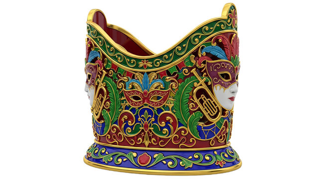 Ornamental carnival bottle holder with vibrant colors and intricate patterns designed for festive celebrations and gatherings
