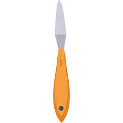A Single Art Palette Knife With An Orange Handle and Silver Blade on a White Background