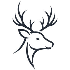 Elegant deer head silhouette, perfect logo for outdoor brand, hunting club, or nature conservation organization, with a sophisticated, modern, clean design