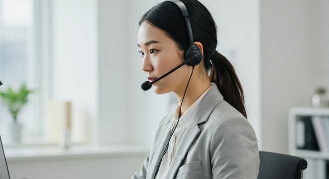 Woman with headset in office