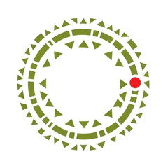 Modern olive green mandala design with a bold red accent point, perfect for spiritual themes, meditation, or contemporary branding with geometric elements