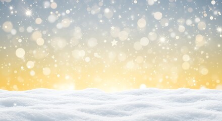 Sparkling winter wonderland with soft bokeh lights and snowdrift foreground, festive holiday background