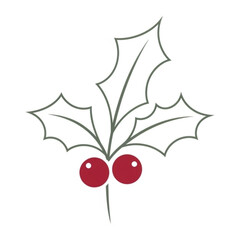 Elegant holly sprig with vibrant red berries for modern holiday designs, perfect for festive cards and seasonal promotions, a classic Christmas symbol