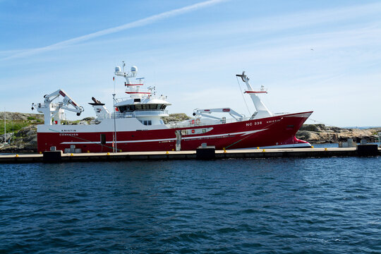 Ship Cuxhaven trawler Kristin NC320 anchored in Donso island marina, Southern Gothenburg archipelago, Gothenburg municipality on May 13, 2025 in Gothenburg, Sweden.