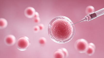 Pink Cell Injection with Syringe in Biomedical Scene