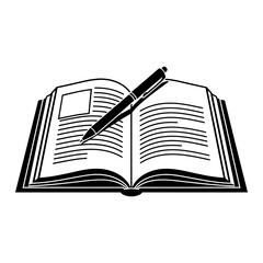 Open book with a pen on an old paper page for study and reading of literature