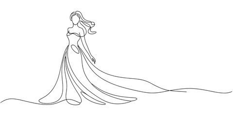 an elegant woman in a long flowing gown, symbolizing fashion, beauty, grace, and artistic minimalism.