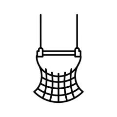Simple line art icon of a basketball hoop with a net, representing sport, game, competition, and achieving goals.