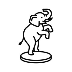 Outline drawing of a standing elephant on a circular pedestal, minimalist animal icon, simple vector graphic design for web.