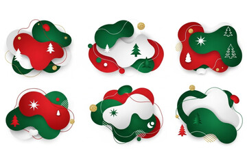 Festive Christmas fluid shapes in red, green, and gold, perfect for holiday greetings and modern seasonal designs or joyful celebration promotions