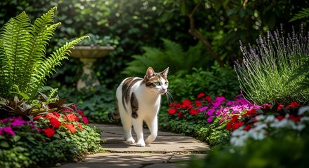 Obraz premium Cat in Sunlit Green Garden