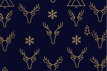 Elegant holiday pattern featuring reindeer, snowflakes, and Christmas trees for festive celebrations, perfect for gift wrapping or holiday backgrounds